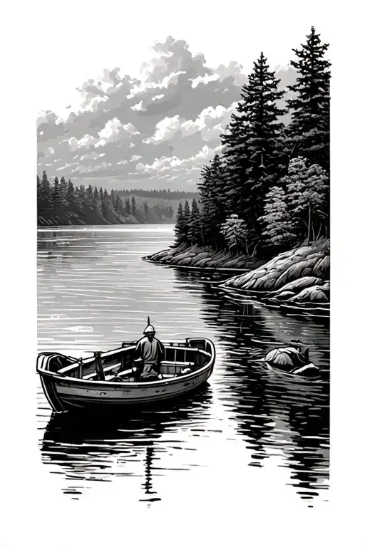 Long River With A Small Boat