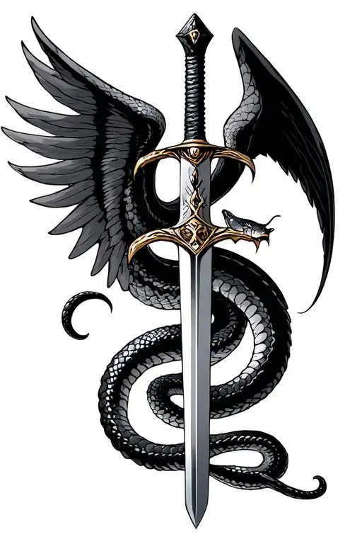 Snake With Two -Handed Sword And Wings