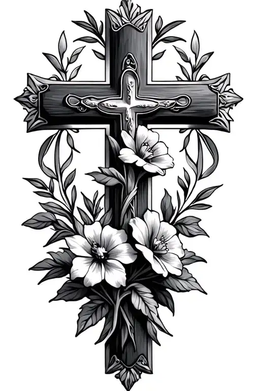 Christian Cross With Flowers