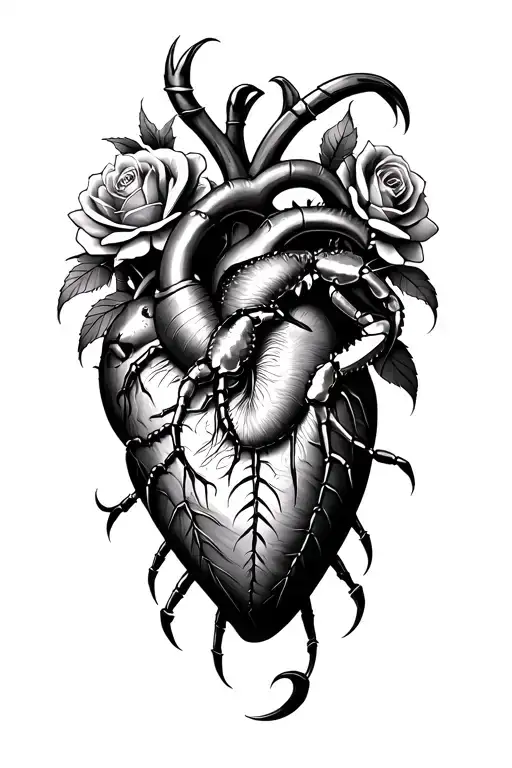 Heart With Scorpions And A Lion And A Crab Surrounded By Roses