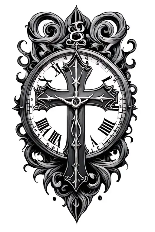 Christian Cross And Clock