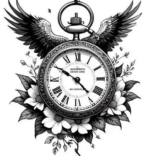 Old Stop Watch With Phoenix And Flowers Coming