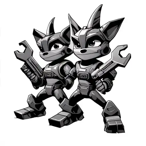 Ratchet And Clank Characters With A Wrench And Blaster