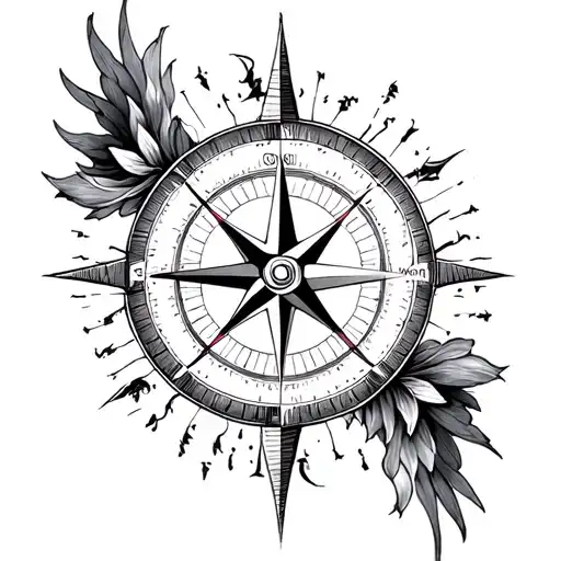 Map And Compass Fine Line Work