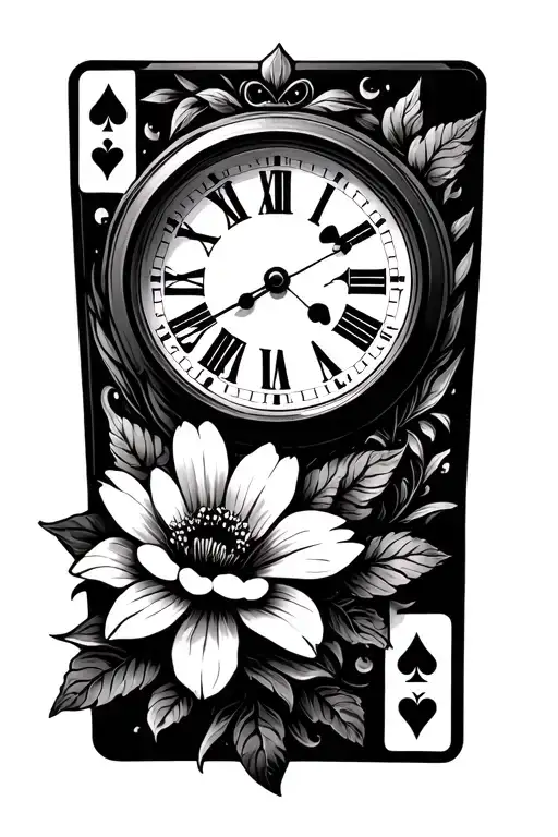 Clock And Flower And Playing Cards