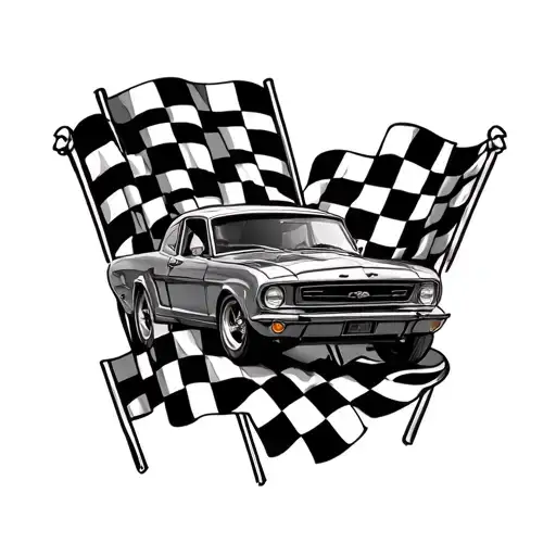 Ford V8 With Checker Flag Intertwined
