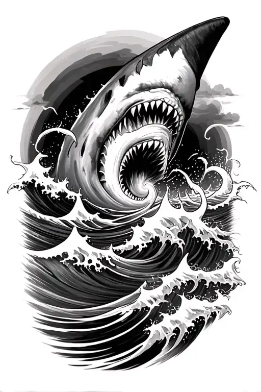 Hurricane With Waves And A Shark Fin And Tentacles Showing In The Ocean