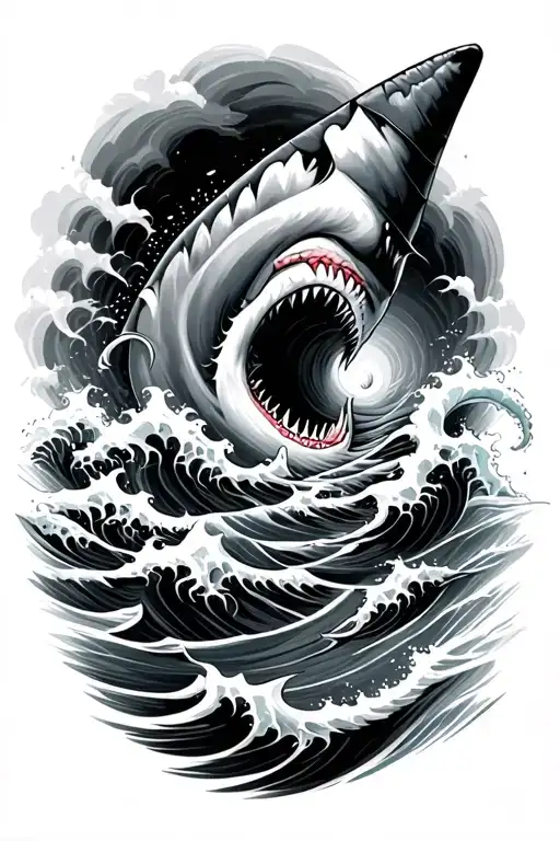 Hurricane With Waves And A Shark Fin And Tentacles Showing In The Ocean