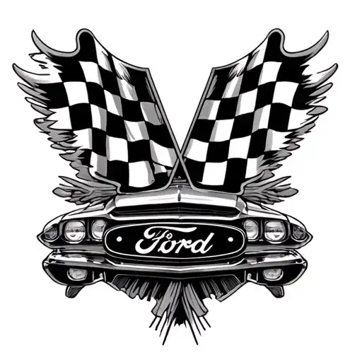 Ford V8 Symbol With Checker Flag Intertwined Within