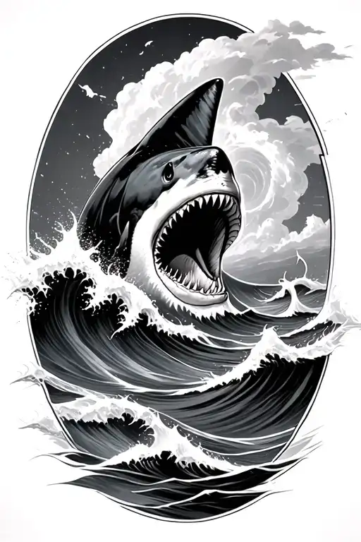 Hurricane With Waves And A Shark Fin And Tentacles Showing In The Ocean