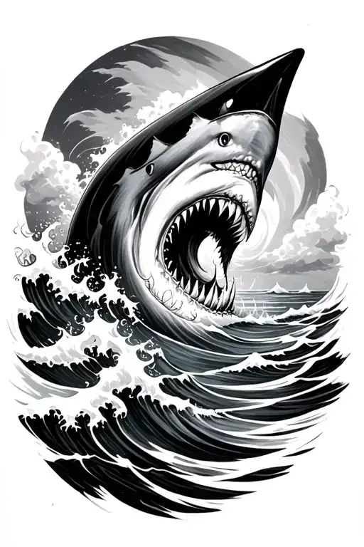 Hurricane With Waves And A Shark Fin And Tentacles Showing In The Ocean