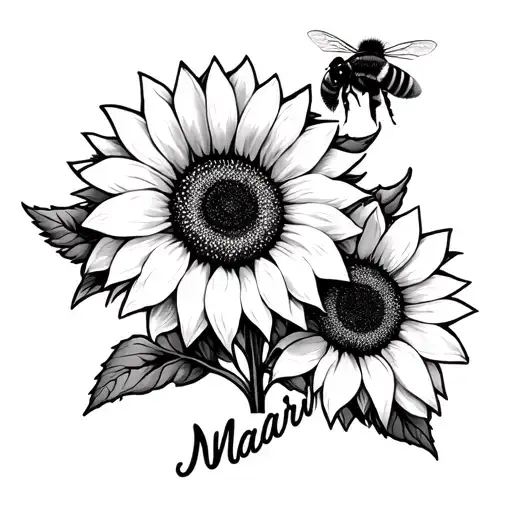 The Name Makari With A Sunflower And Bumblebee On It