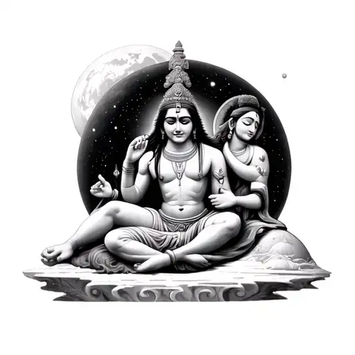 Shiva In Universe Behind And Vishnu Sleeping On Earth Where Time And Rishi Inside Earth