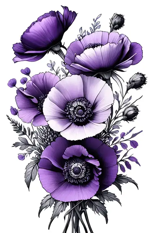 Violet And Poppy Birth Flower Bouquet
