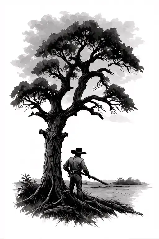 A Lonesome Cowboy Under An Old Oak Tree