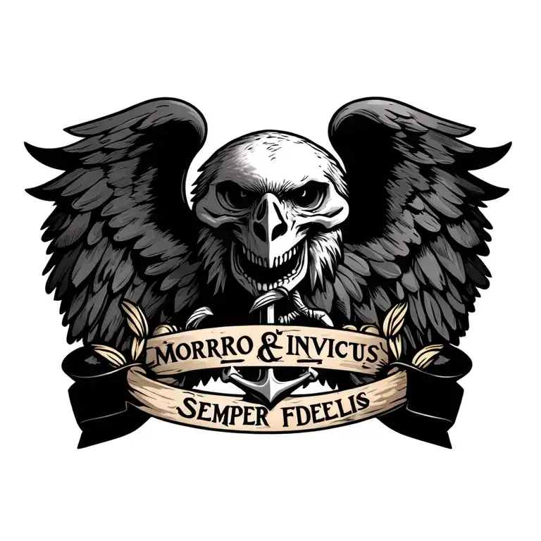 Eagle Skull And An Anchor Saying Morrior Invictus And Semper Fidelis With Roman Laurels