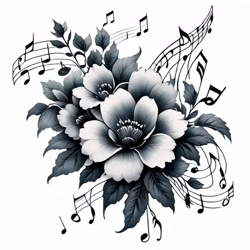 Flowers And Music Notes Flowing
