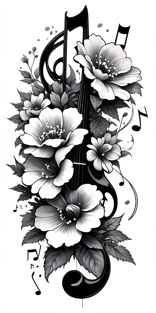 Flowers And Music Notes Flowing
