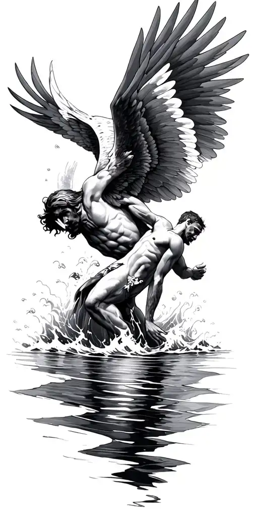 Icarus Falling Into Water Waves