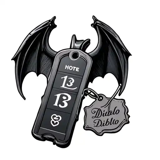 Hotel Key With Bat Wings With 13 In The Center And A Key Tag That Says Hotel Diablo