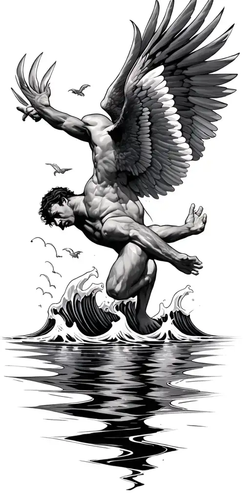 Icarus Falling Into Water Waves