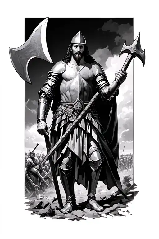 Knight With A Poleaxe On A Battlefield Under Jesus