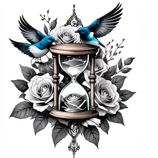 Roses With Hourglass Cross And Birds