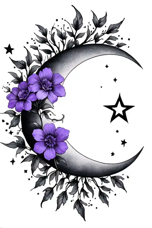 Sun Moon Stars Violet Flower Vines