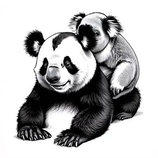 A Koala On The Back Of A Panda