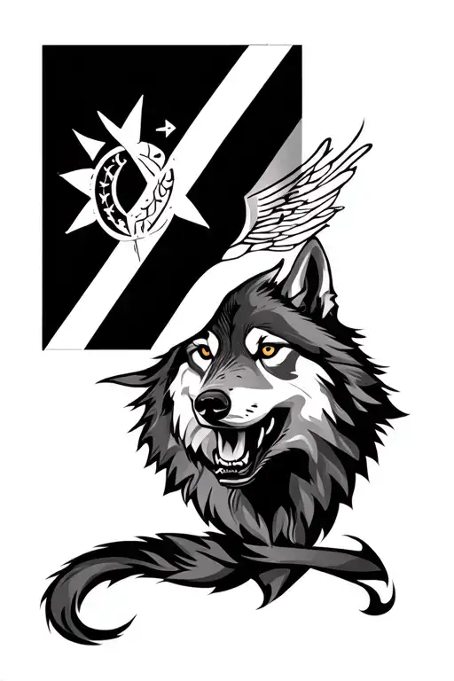 Turhish Flag And Wolf Face