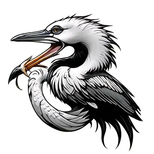 Crane With A Fish In Its Mouth Open