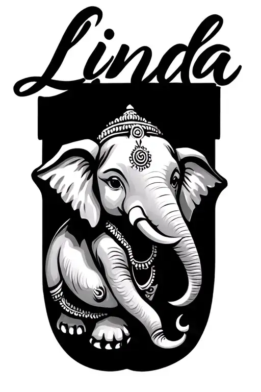 The Name Linda Written In Cursive With Ganesh The Elephant