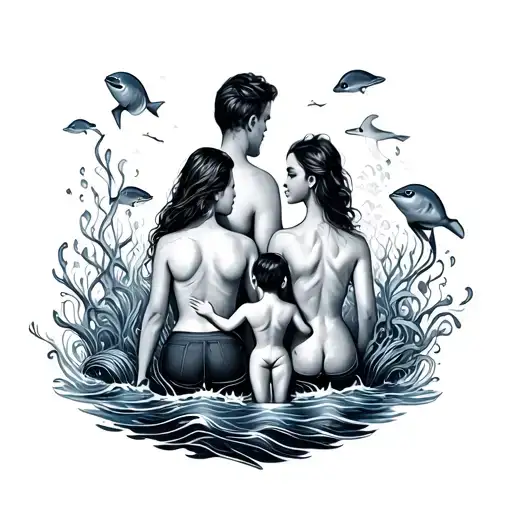 Tattoo For 3 Family Members Incorporated With Sea Animals