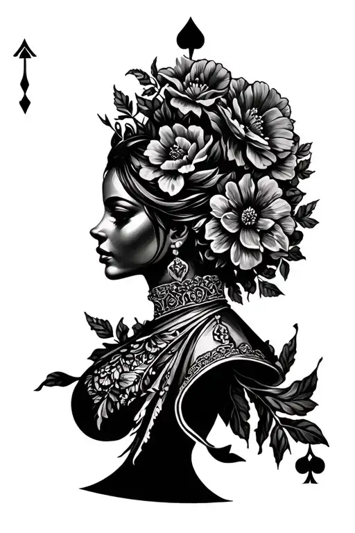 Black Queen Of Spade With Flowers