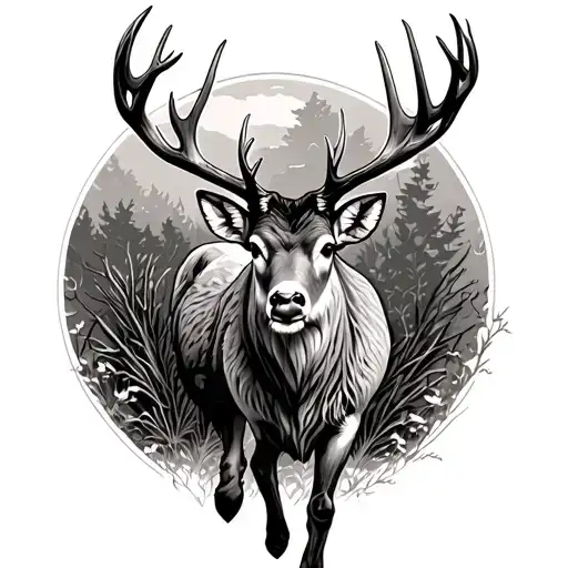 Stag Walking Through A Dense