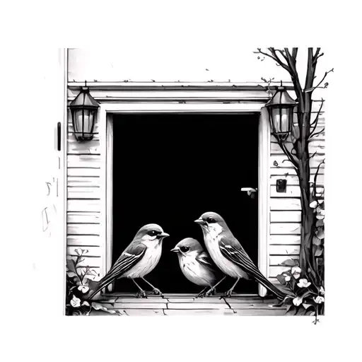 Three Little Birds On Doorstep