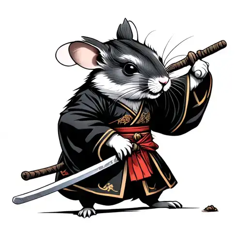 Tall Japanese Rat Wearing Traditional Clothing And Sword