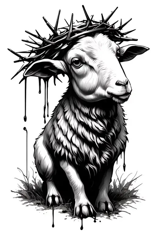 Lamb With Crown Of Thorns Bleeding From Crown