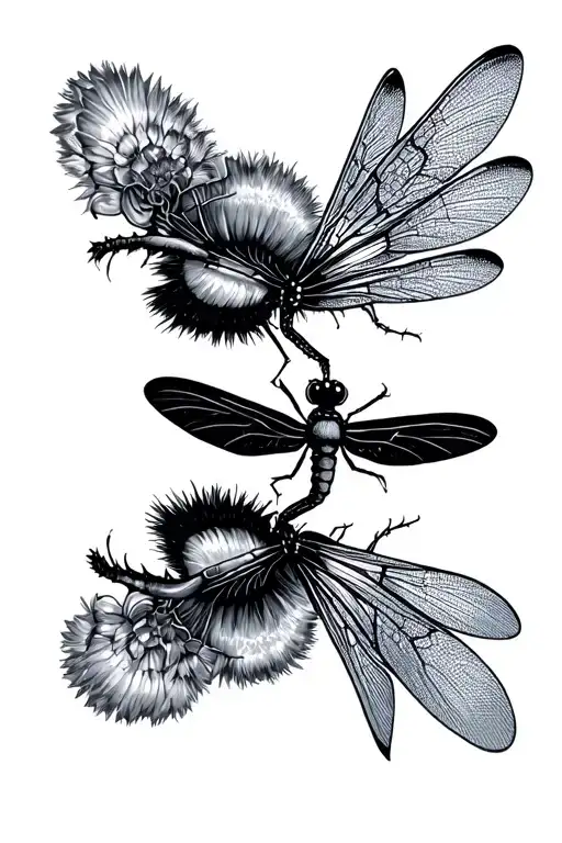 Dandylion And Dragonfly Hovering