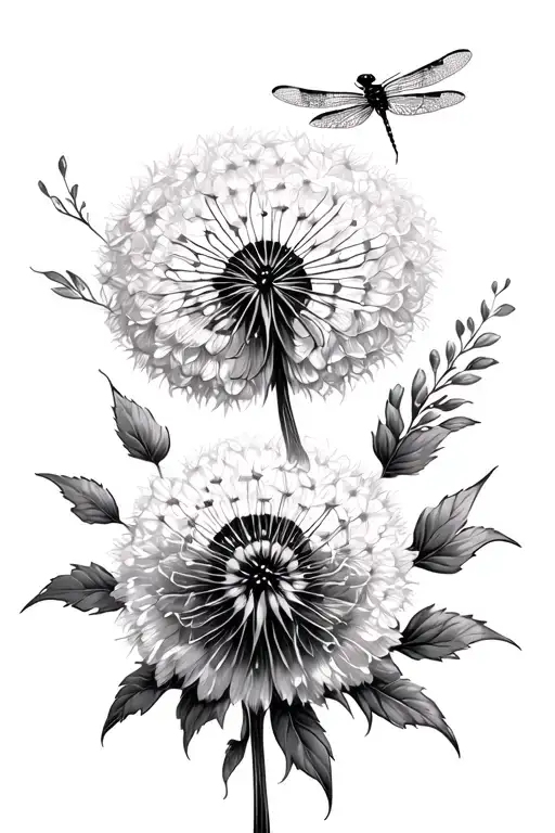 Dandylion And Dragonfly Hovering