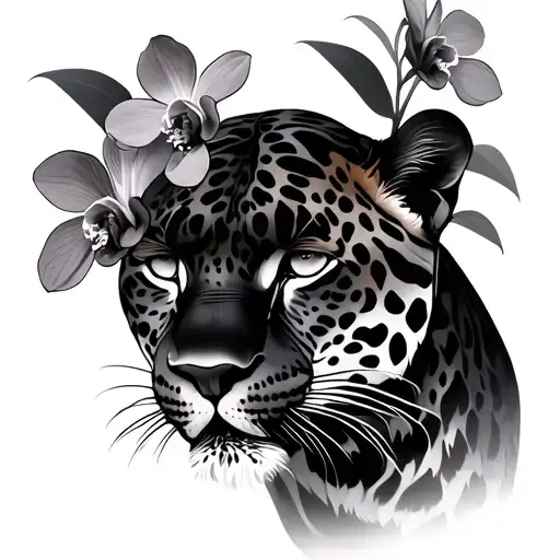 Black Orchid Blossoms And Black Jaguar Minialistic