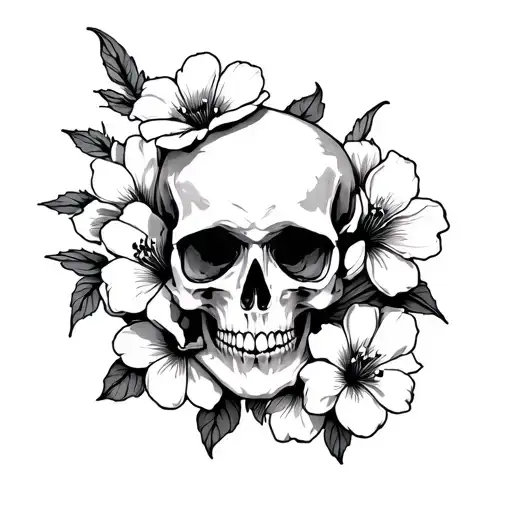 Sakura Skull And Flowers