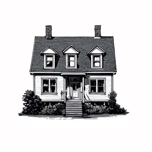 Tattoo Of Childhood Home Styled Like Postage Stamp