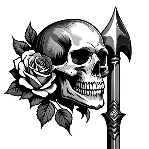 Viking Skull With Hammer And Spear Rose