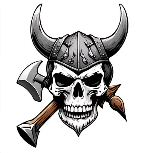 Viking Skull With Hammer And Spear