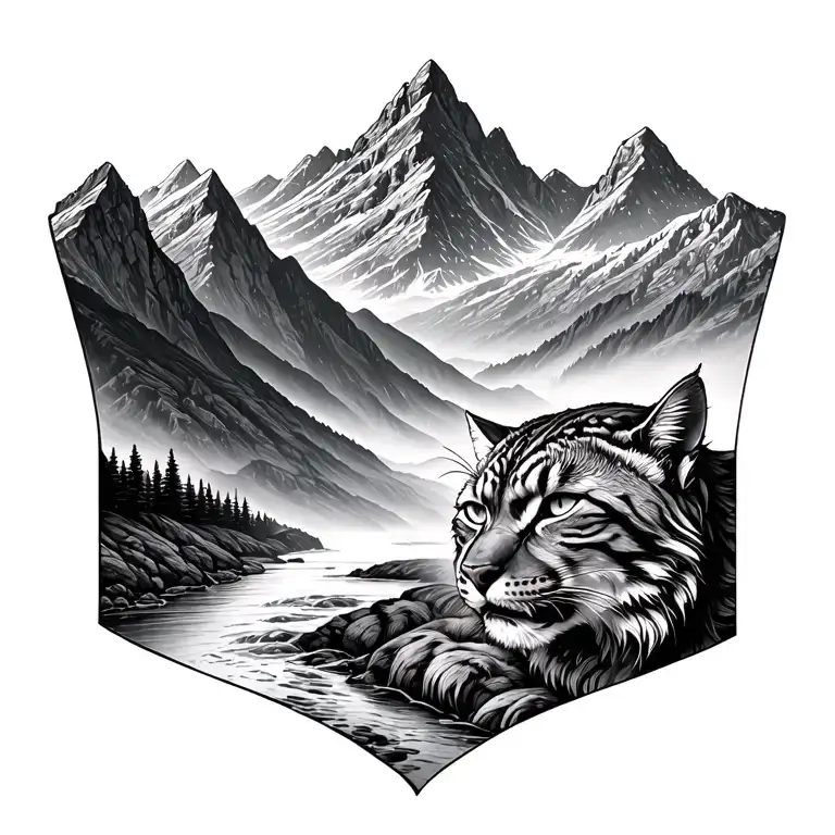 Mountains With A River And Bomb Like A Feline Beast