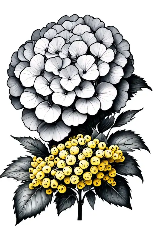 Hydrangea And Wattle Blooming