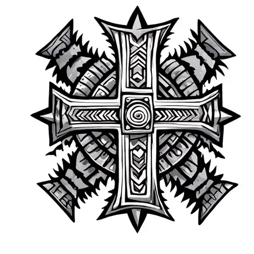 Aztec Style Tattoo Featuring Cross