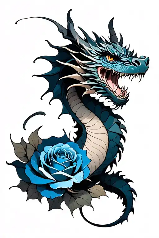 Dragon With Blue Rose