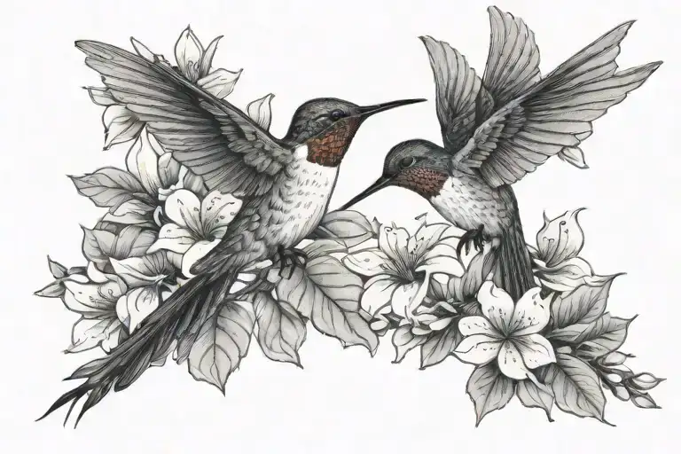 2 Hummingbirds And Magnolia Tree